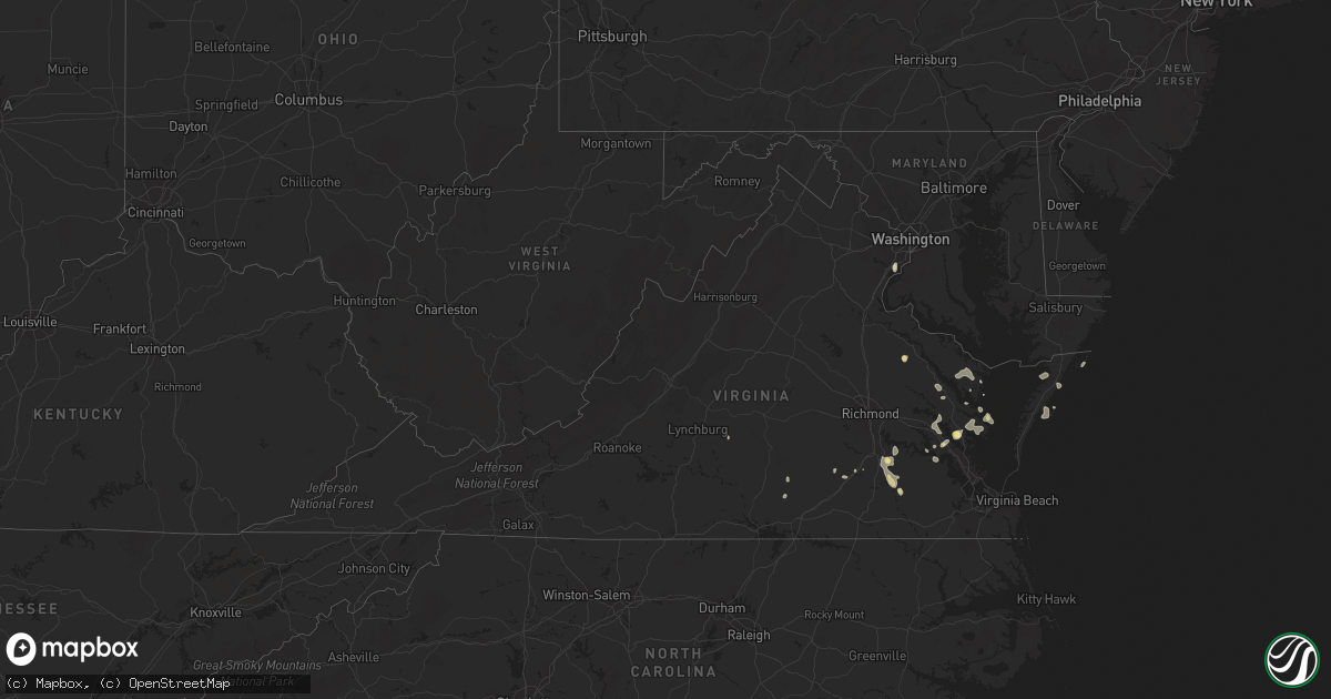 Hail map in Virginia on August 22, 2021