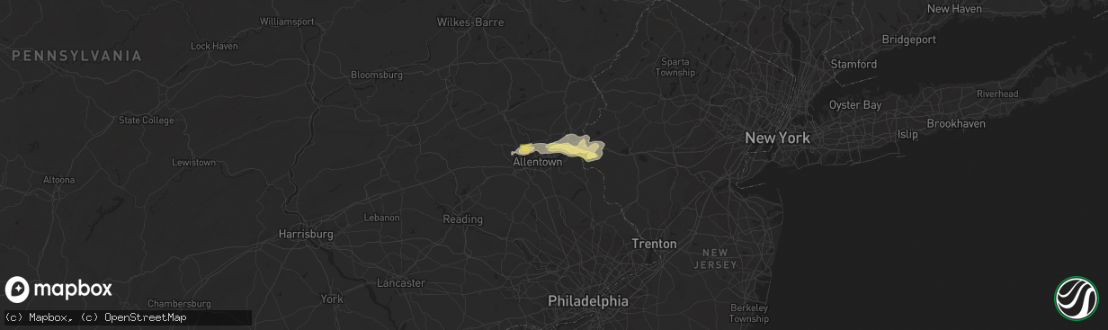 Hail map in Bethlehem, PA on August 22, 2022