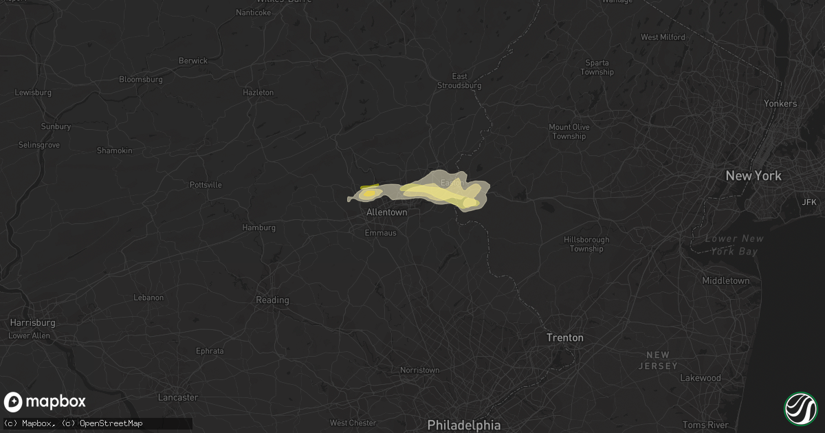 Hail map in Bethlehem, PA on August 22, 2022