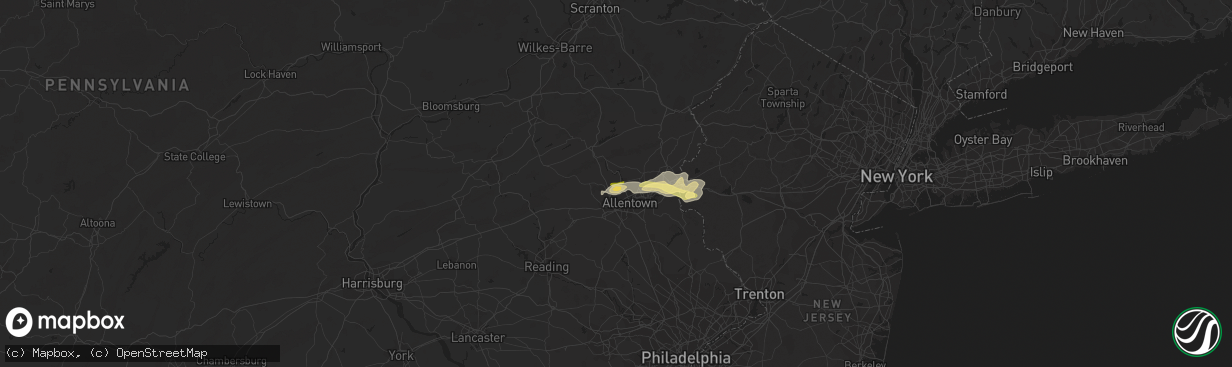 Hail map in Coplay, PA on August 22, 2022