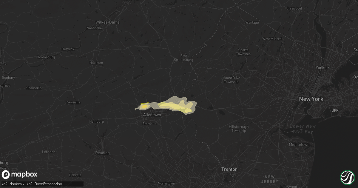 Hail map in Easton, PA on August 22, 2022