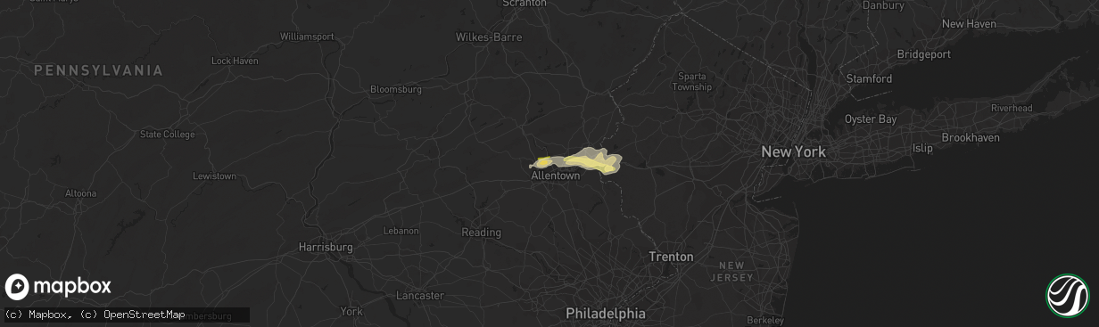Hail map in Whitehall, PA on August 22, 2022