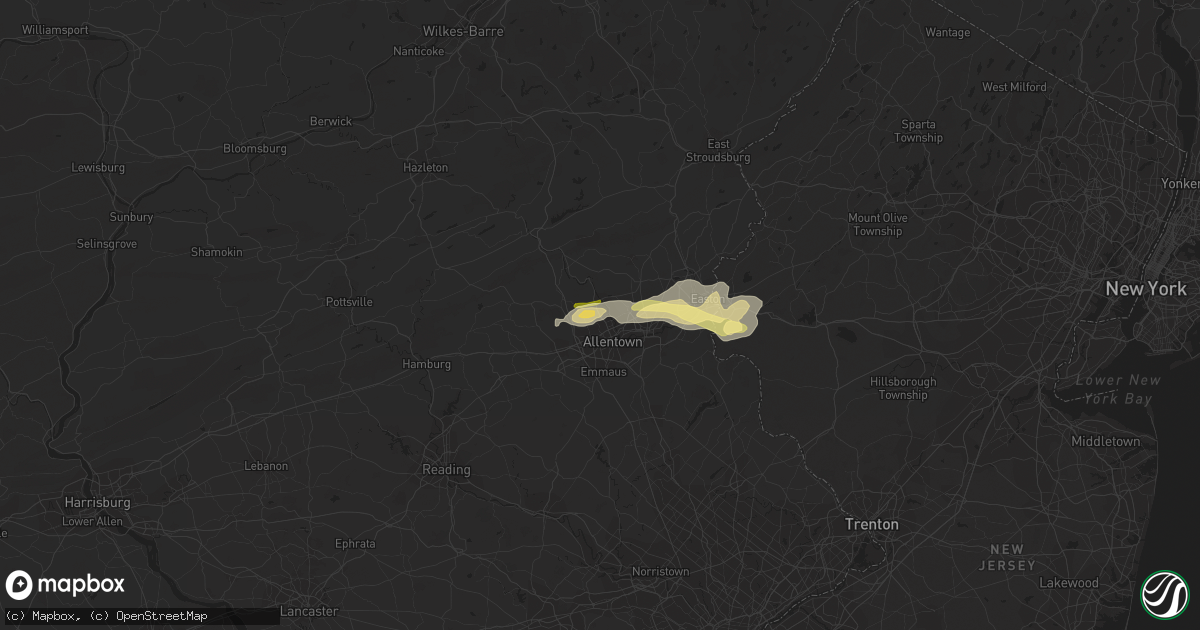 Hail map in Whitehall, PA on August 22, 2022