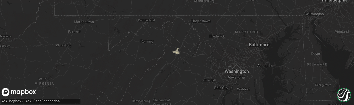Hail map in Winchester, VA on August 22, 2022