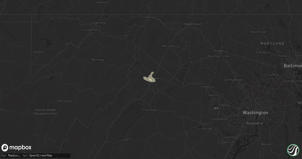 Hail map in Winchester, VA on August 22, 2022
