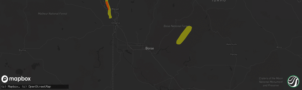 Hail map in Boise, ID on August 22, 2023