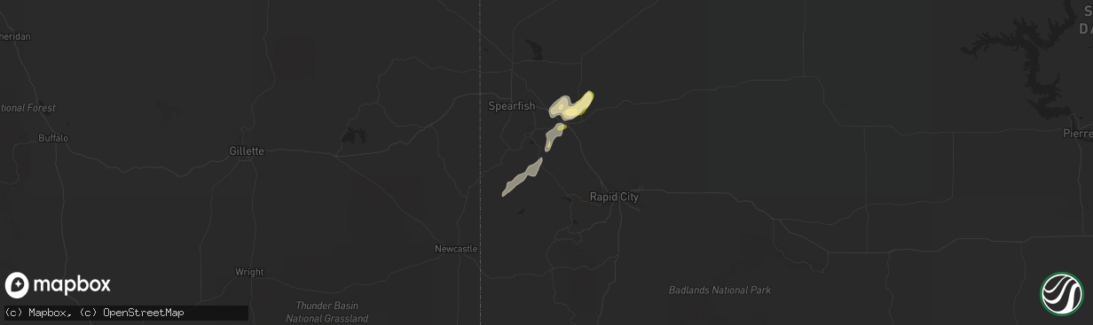 Hail map in Deadwood, SD on August 22, 2023