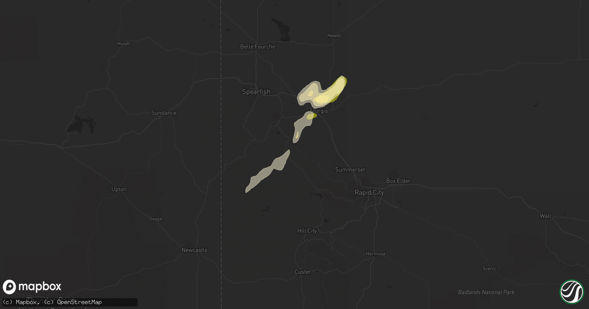 Hail map in Deadwood, SD on August 22, 2023