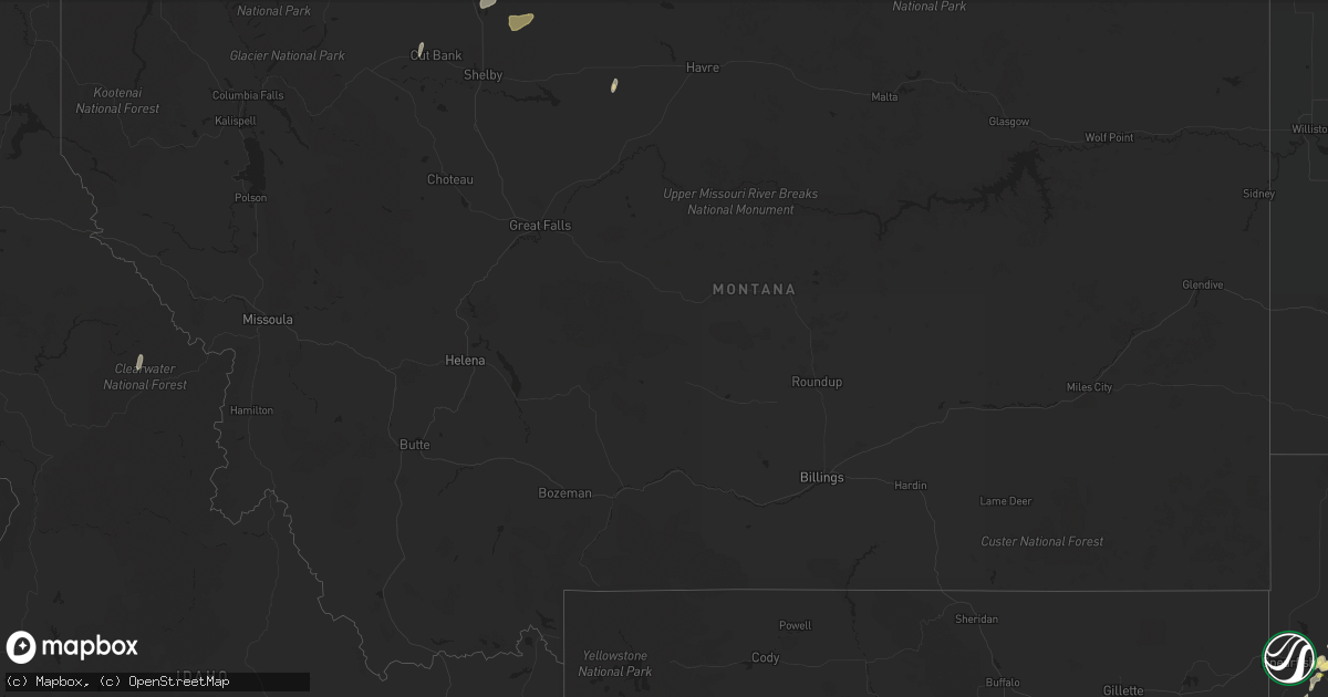 Hail map in Montana on August 22, 2023