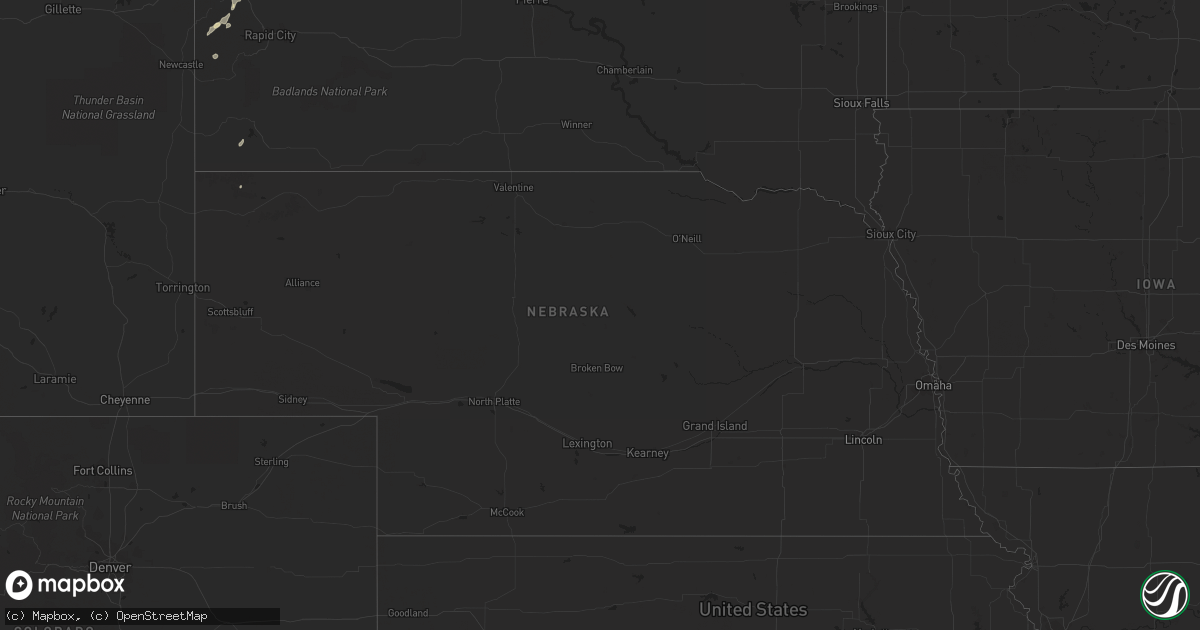 Hail map in Nebraska on August 22, 2023