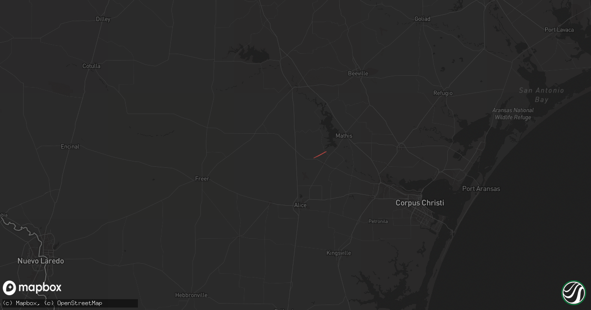 Hail map in Orange Grove, TX on August 22, 2023