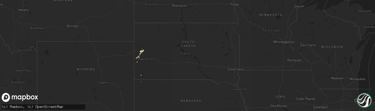 Hail map in South Dakota on August 22, 2023