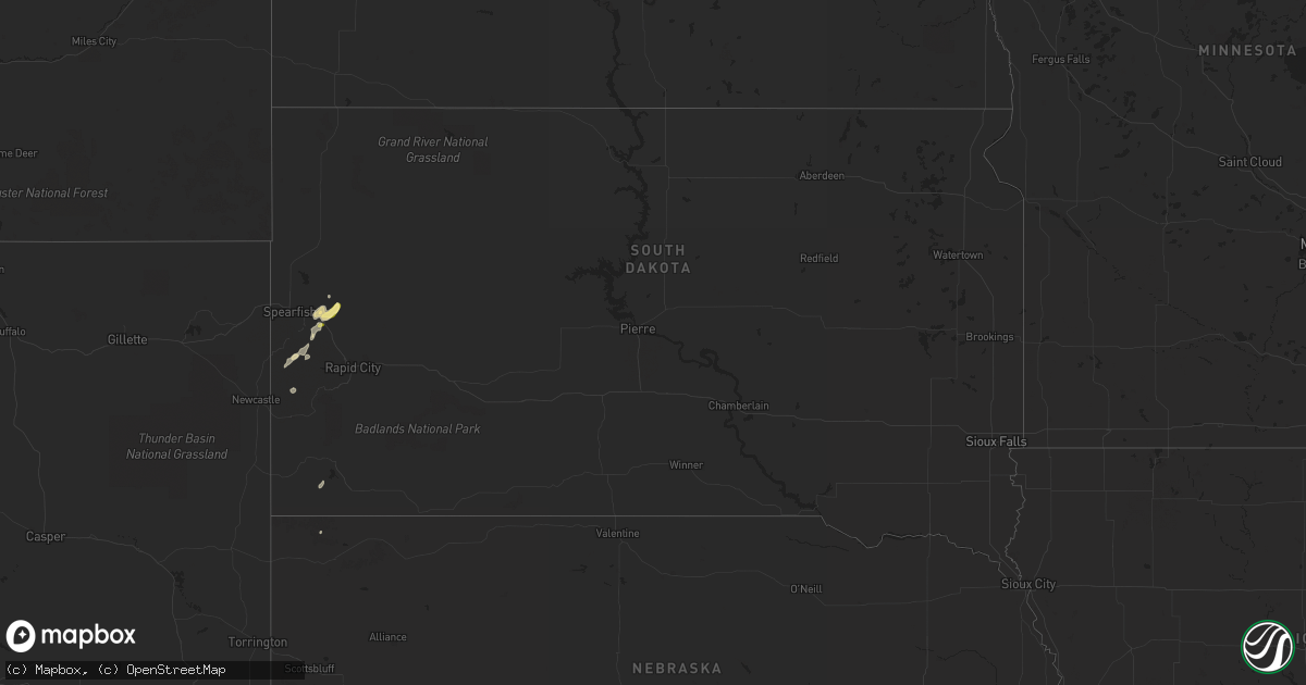 Hail map in South Dakota on August 22, 2023