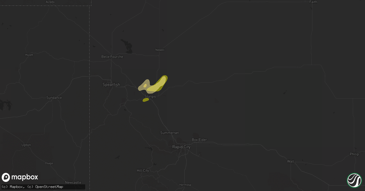 Hail map in Sturgis, SD on August 22, 2023
