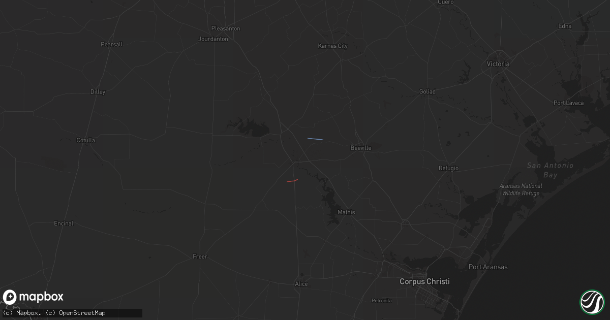 Hail map in Three Rivers, TX on August 22, 2023