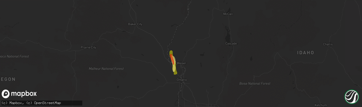 Hail map in Weiser, ID on August 22, 2023