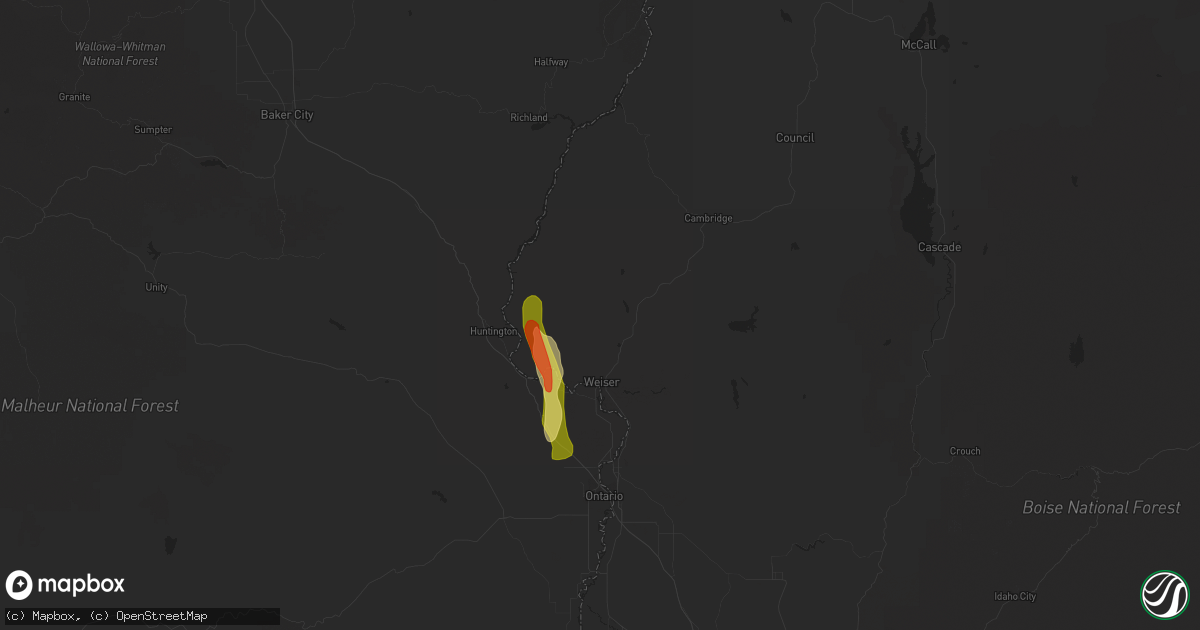 Hail map in Weiser, ID on August 22, 2023