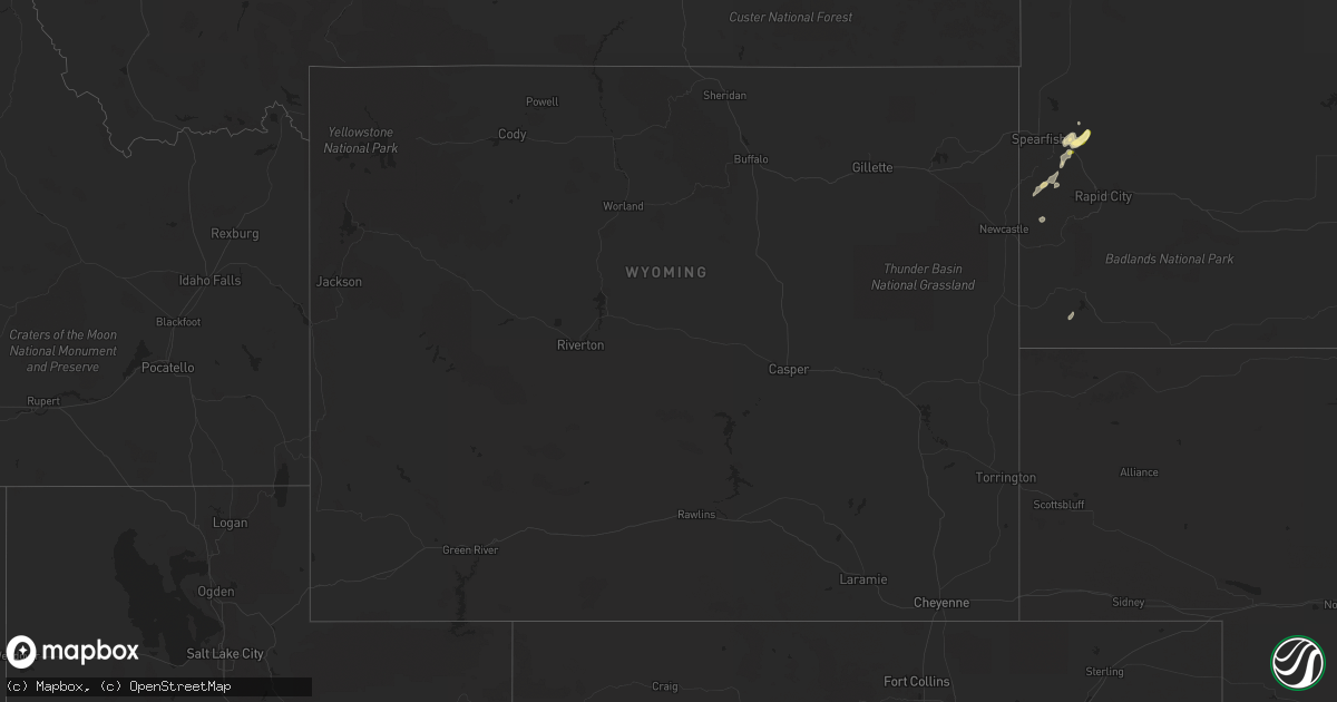 Hail map in Wyoming on August 22, 2023