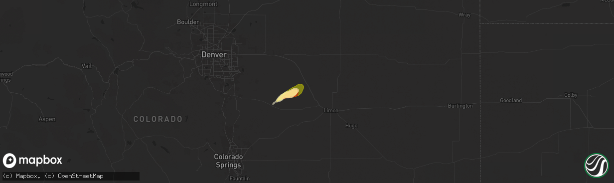 Hail map in Agate, CO on August 22, 2024