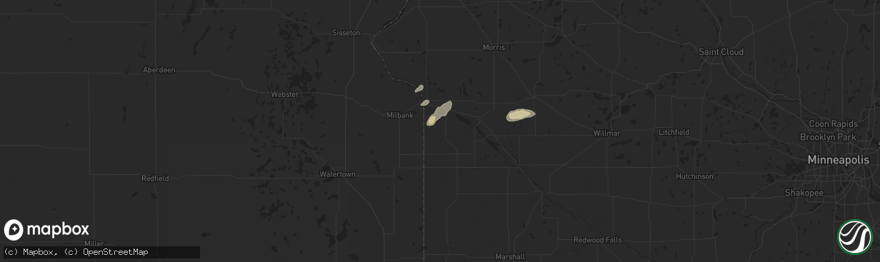 Hail map in Bellingham, MN on August 22, 2024