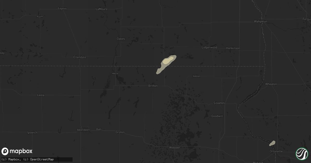 Hail map in Britton, SD on August 22, 2024