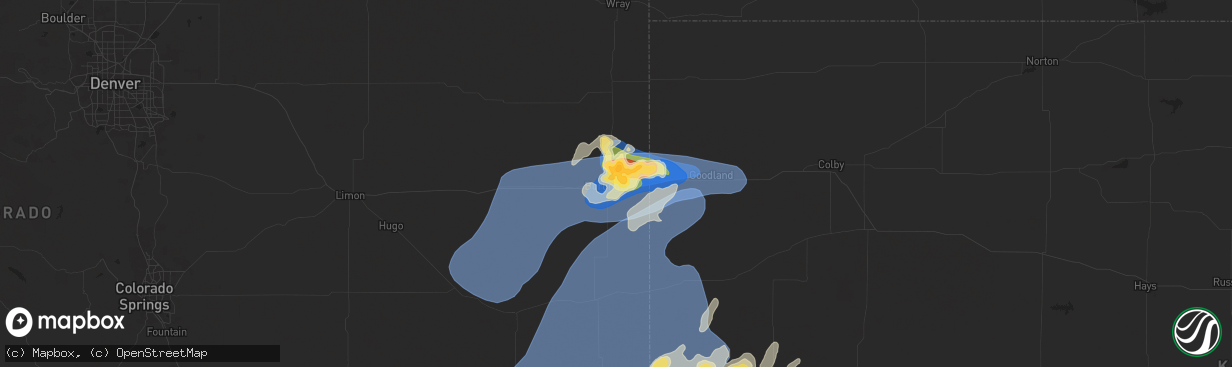 Hail map in Burlington, CO on August 22, 2024