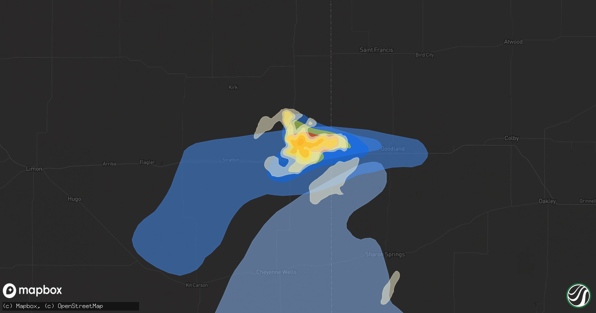 Hail map in Burlington, CO on August 22, 2024