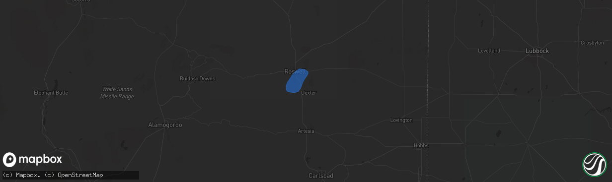 Hail map in Dexter, NM on August 22, 2024