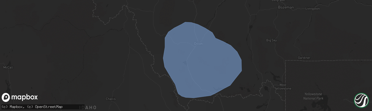 Hail map in Dillon, MT on August 22, 2024