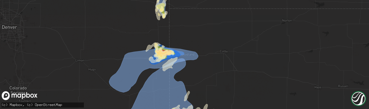 Hail map in Goodland, KS on August 22, 2024