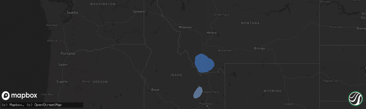 Hail map in Idaho on August 22, 2024