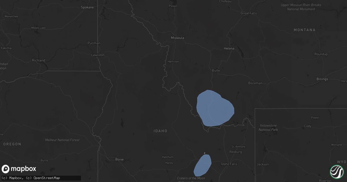 Hail map in Idaho on August 22, 2024