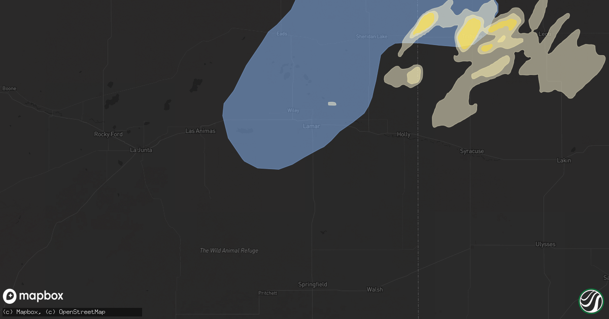 Hail map in Lamar, CO on August 22, 2024