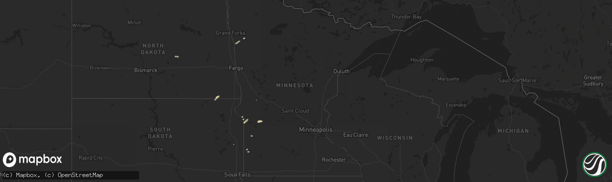 Hail map in Minnesota on August 22, 2024