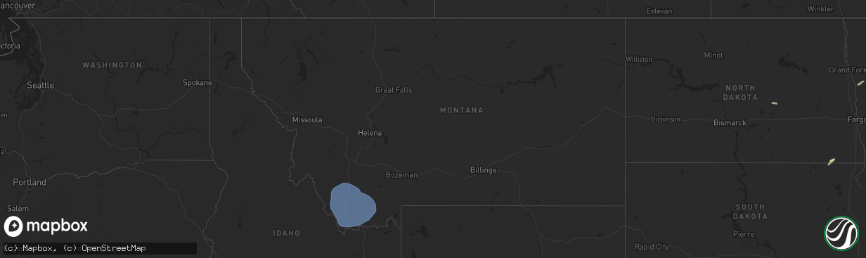 Hail map in Montana on August 22, 2024