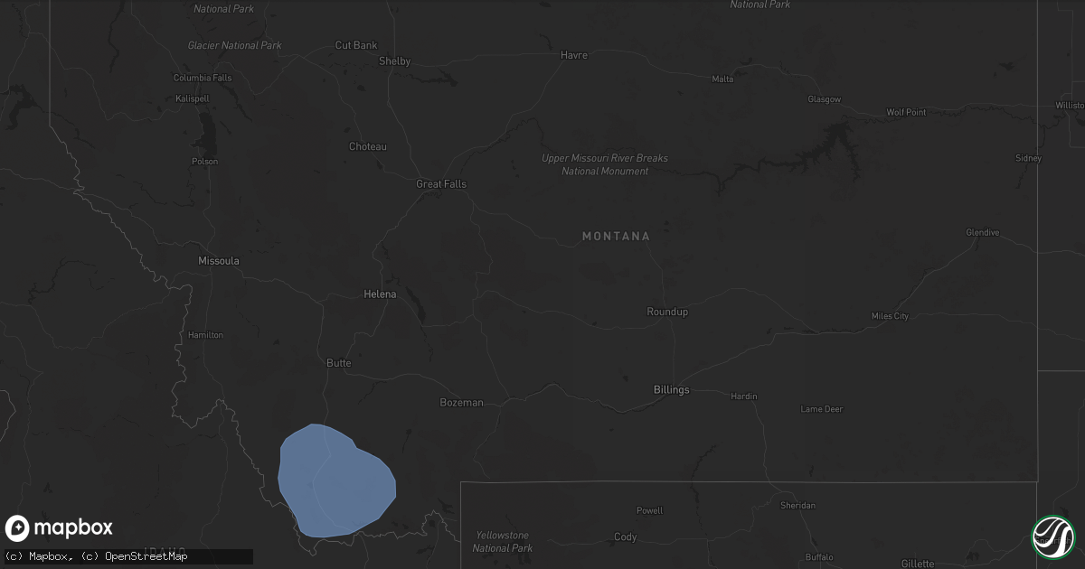 Hail map in Montana on August 22, 2024