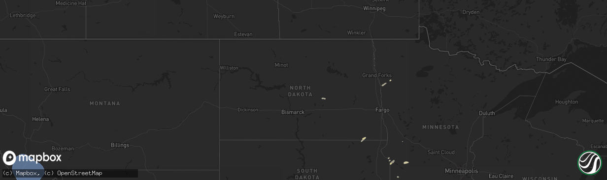 Hail map in North Dakota on August 22, 2024