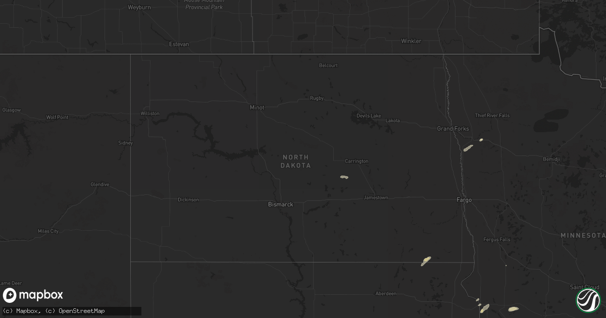 Hail map in North Dakota on August 22, 2024