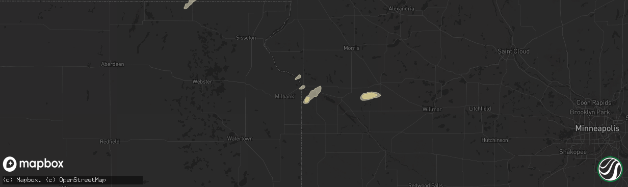 Hail map in Odessa, MN on August 22, 2024