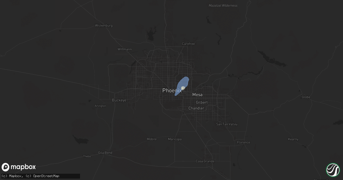 Hail map in Phoenix, AZ on August 22, 2024