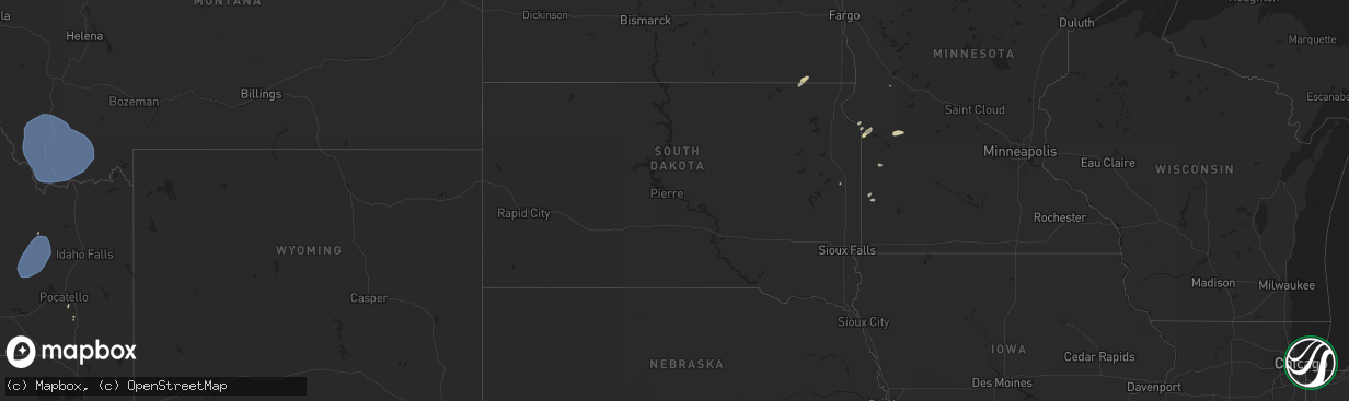 Hail map in South Dakota on August 22, 2024