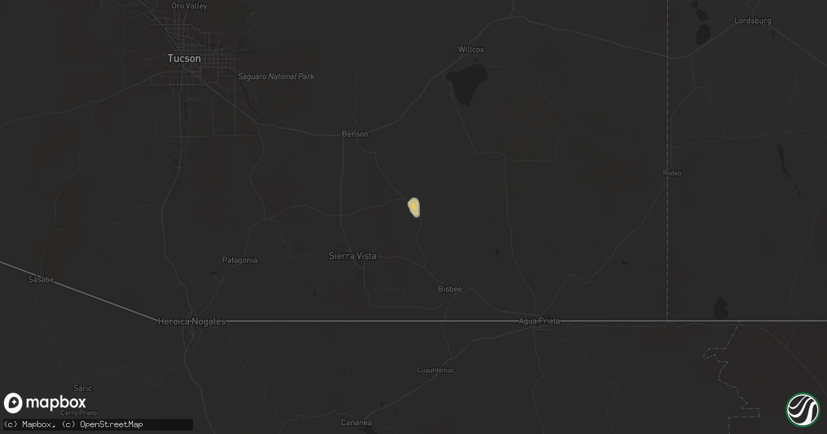 Hail map in Tombstone, AZ on August 22, 2024