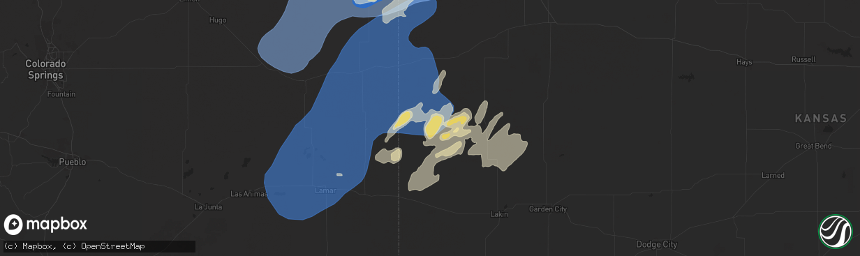 Hail map in Tribune, KS on August 22, 2024