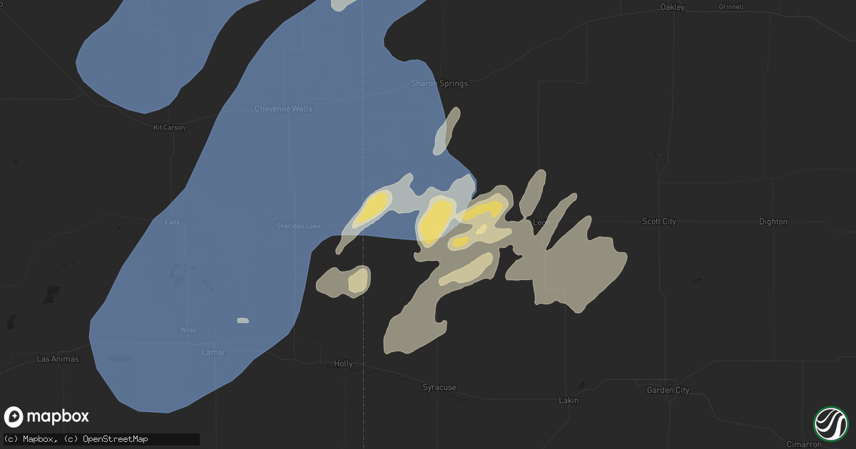 Hail map in Tribune, KS on August 22, 2024