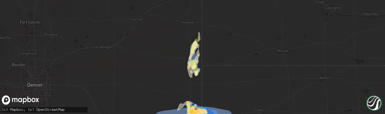 Hail map in Wray, CO on August 22, 2024