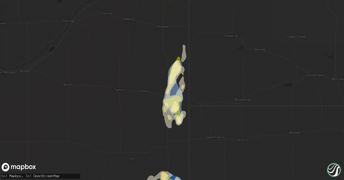 Hail map in Wray, CO on August 22, 2024