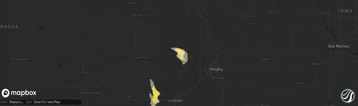 Hail map in Ames, NE on August 22, 2025