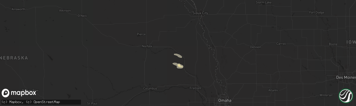 Hail map in Beemer, NE on August 22, 2025
