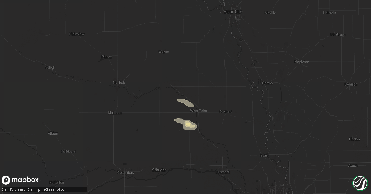 Hail map in Beemer, NE on August 22, 2025