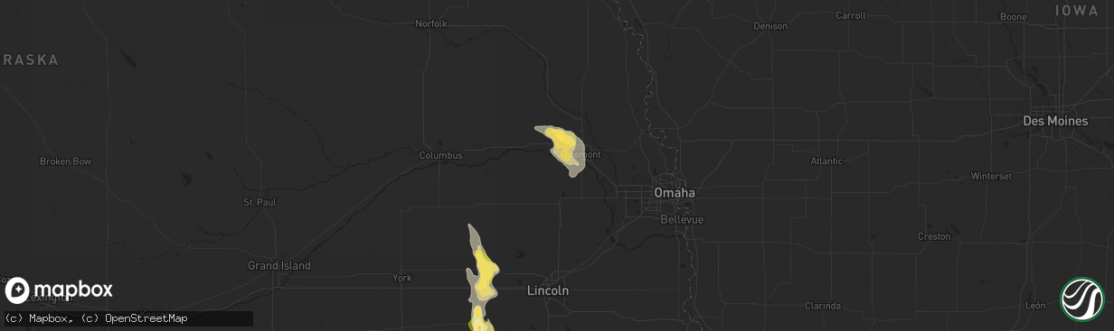 Hail map in Cedar Bluffs, NE on August 22, 2025